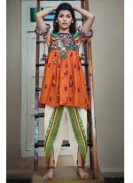 Cotton Orange Navratri Wear Embroidery Work Readymade Kediya With Afghani Pant